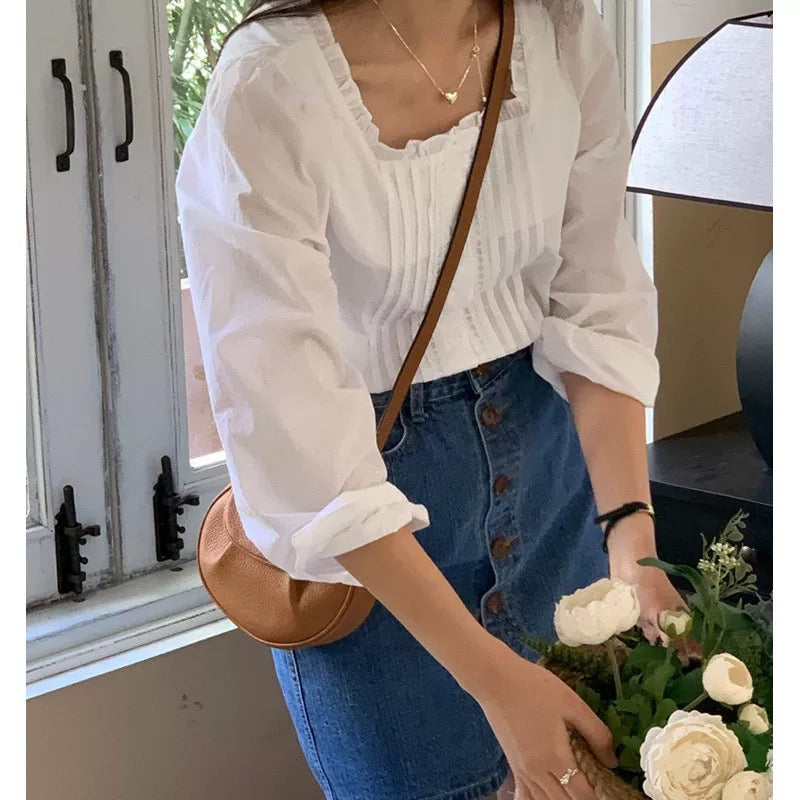 Emelia Pintuck white blouse