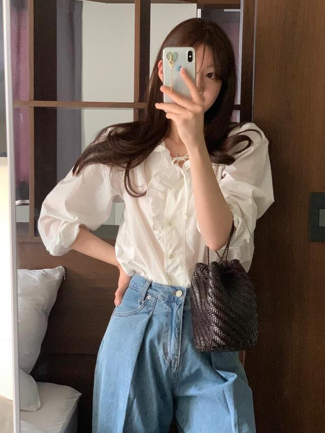 Aisha lotus collar white shirt