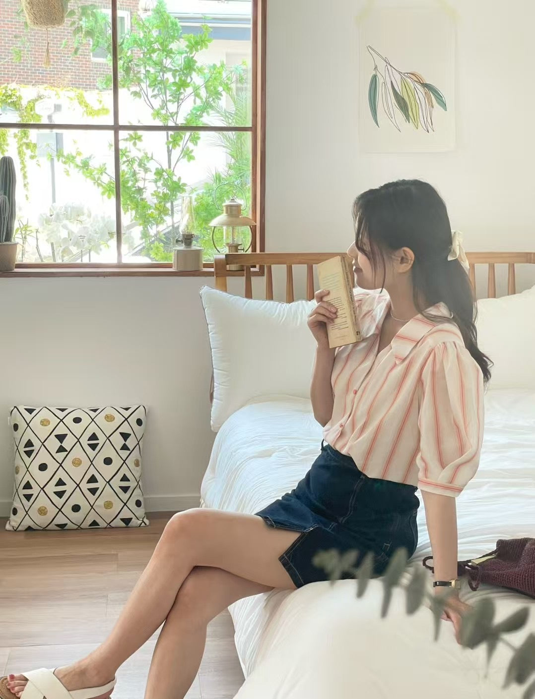 Stripe short sleeve blouse