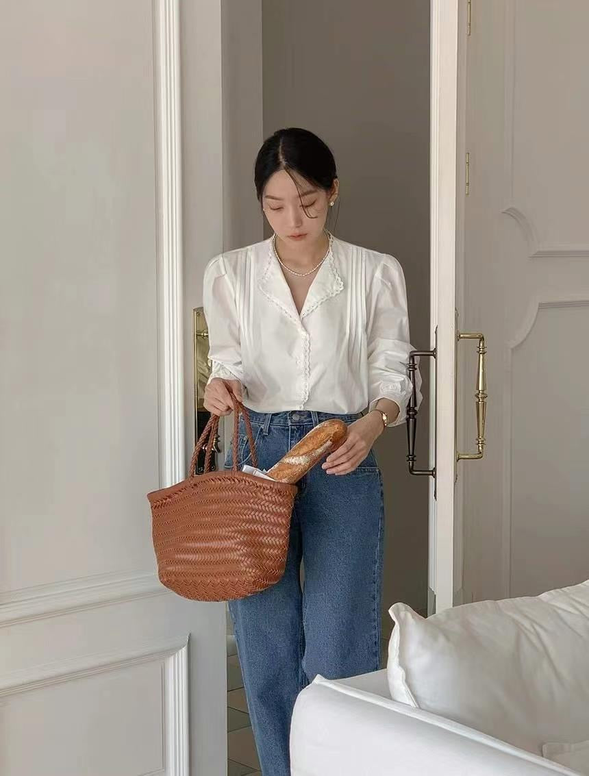 Heart lace pin-tuck blouse