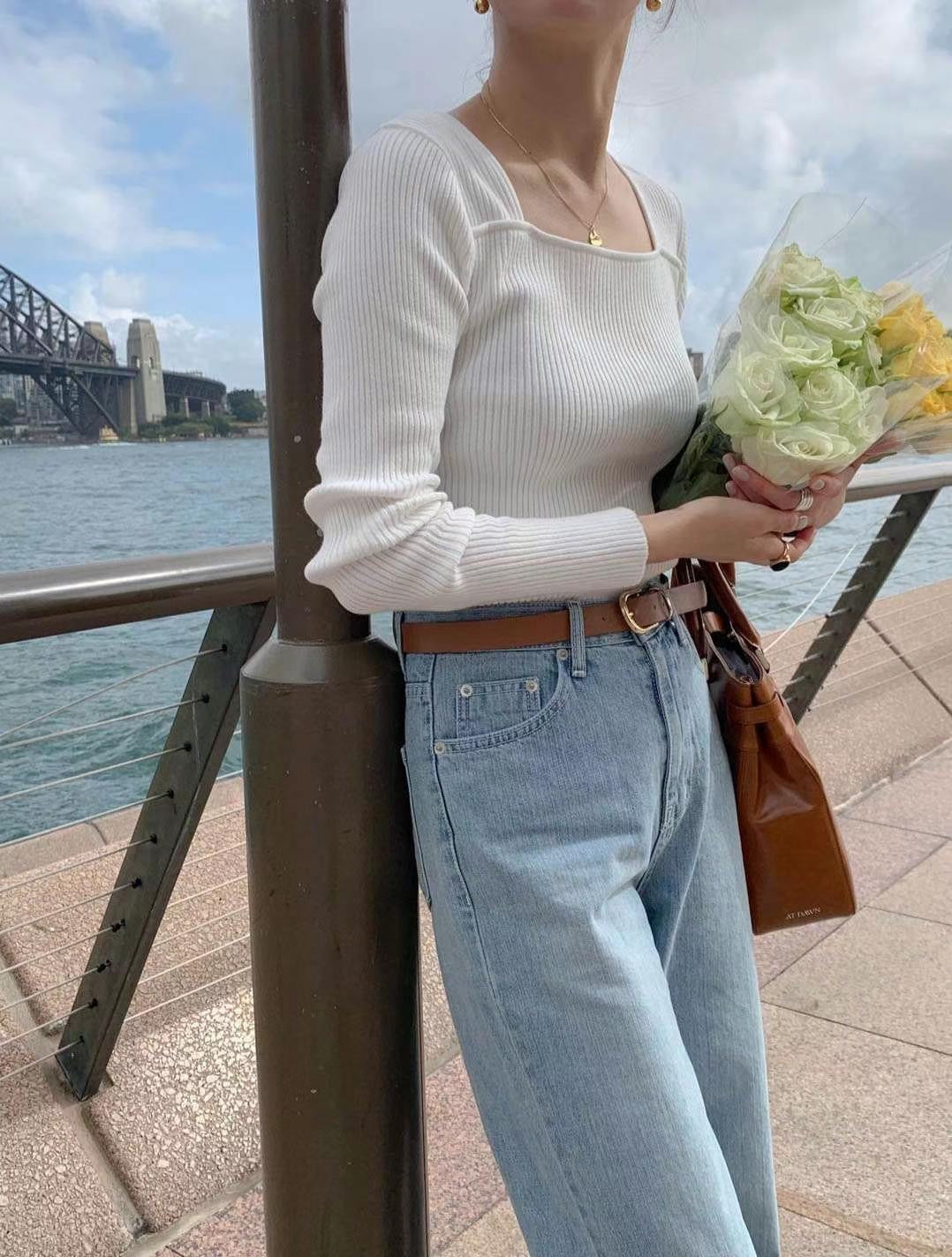 Faye square neck blouse (white)