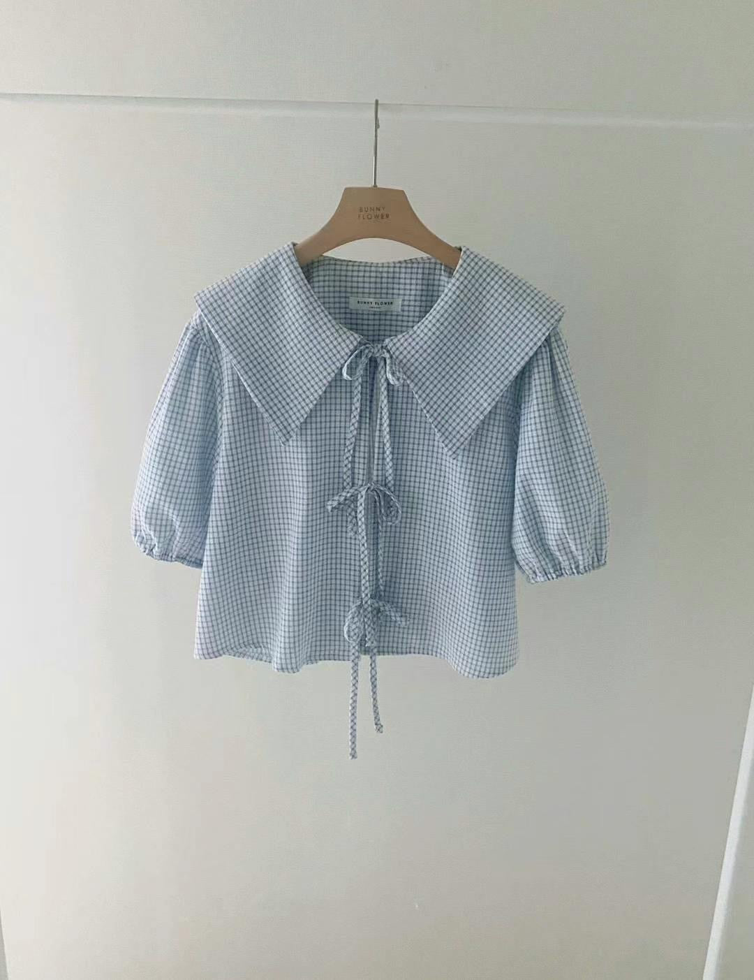 Minky Check Sailor Puff Blouse