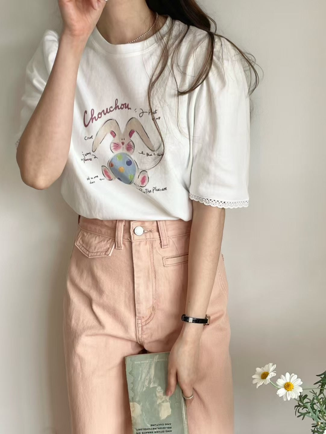 Lace cotton rabbit t-shirt