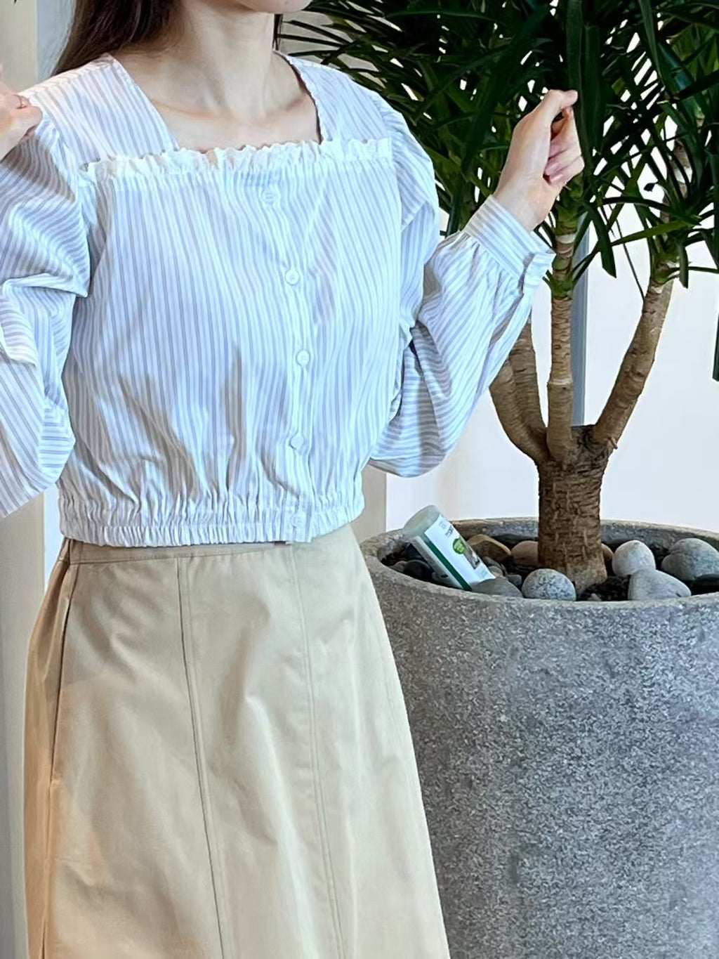 Lace stripe blouse long sleeve