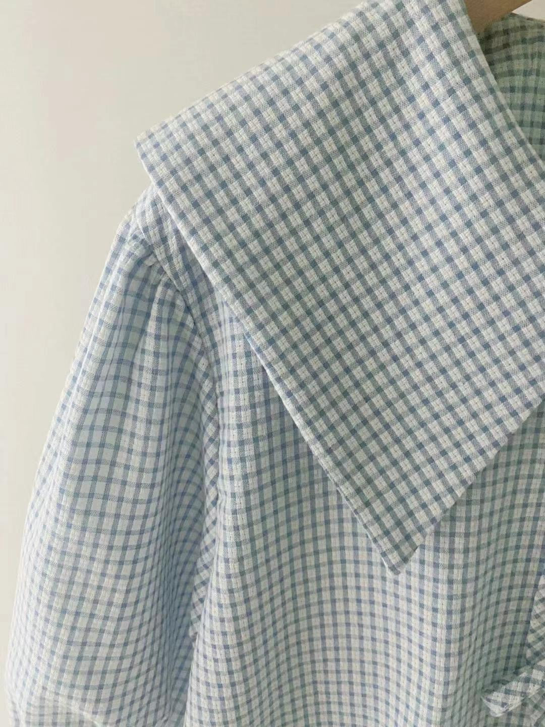 Minky Check Sailor Puff Blouse
