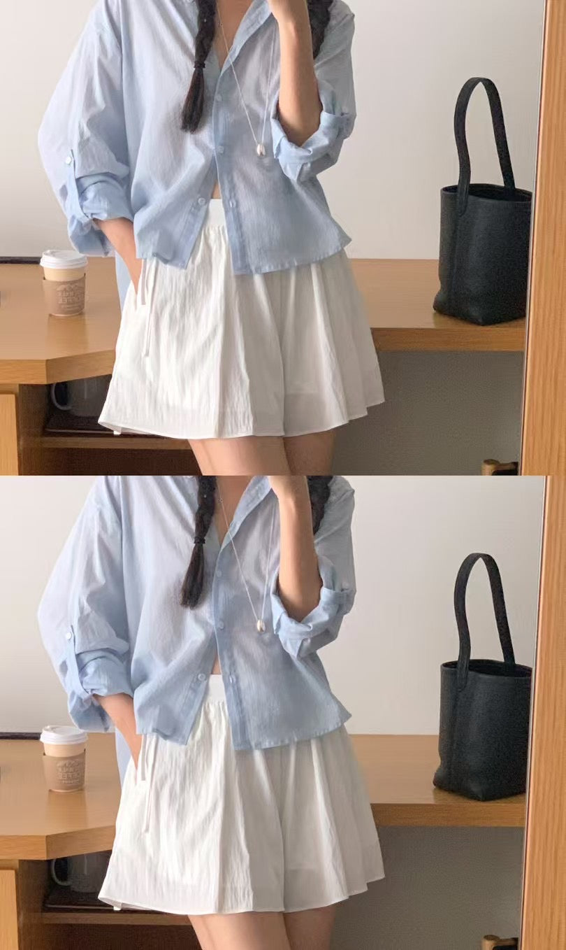 Chloy Roll up stripe shirts light blue