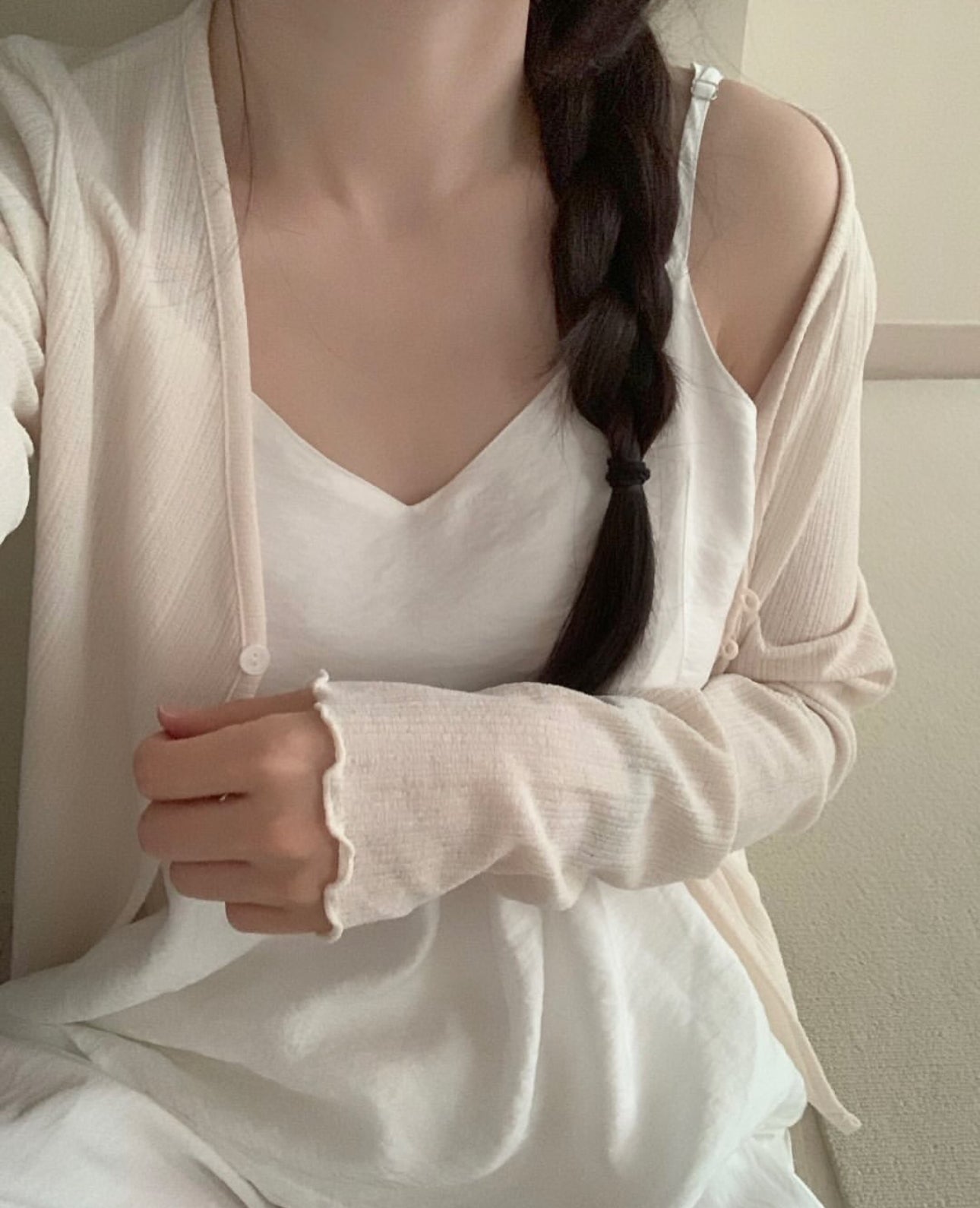 Beige sweetie cardigan + white inner