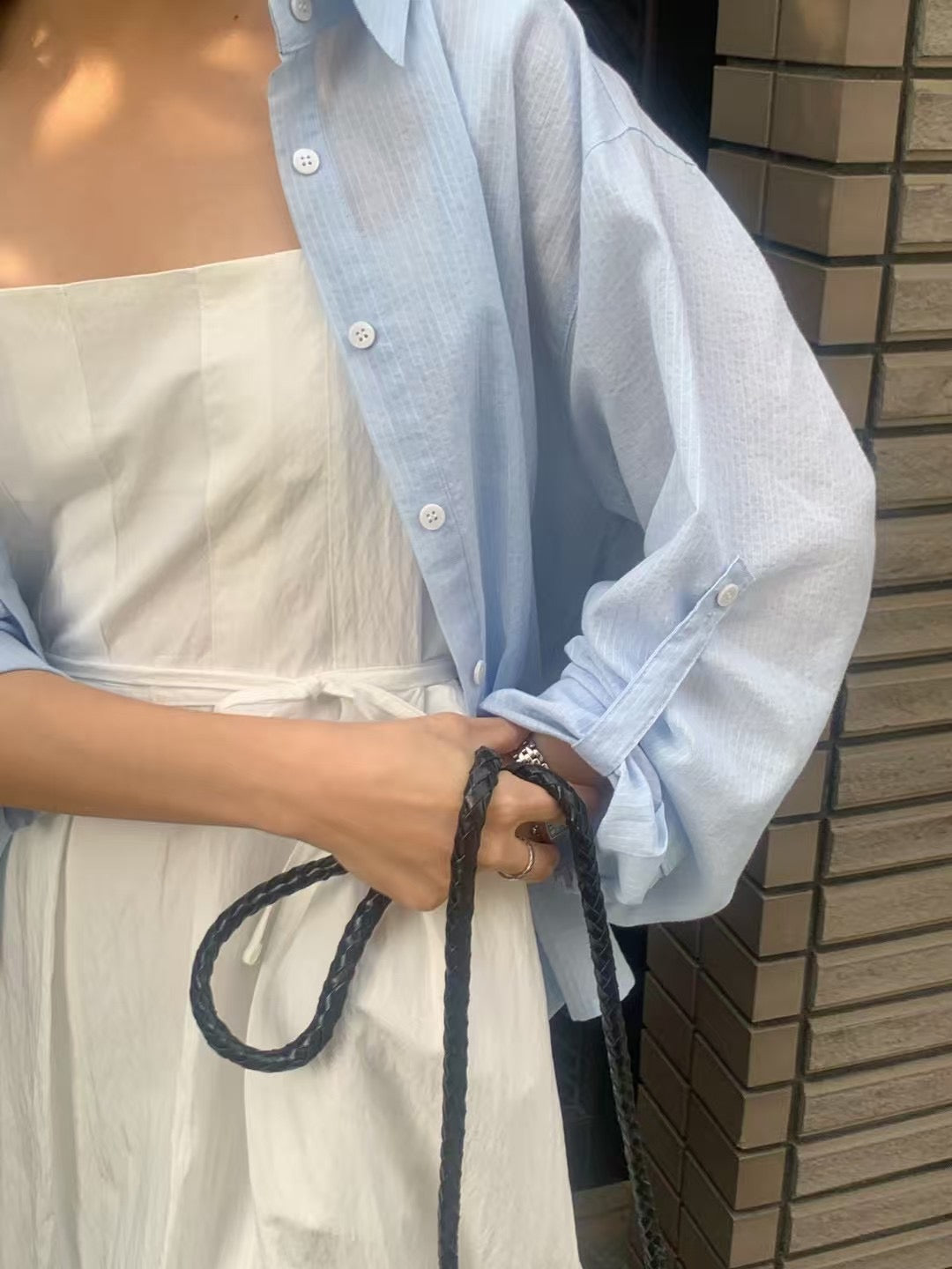 Chloy Roll up stripe shirts light blue