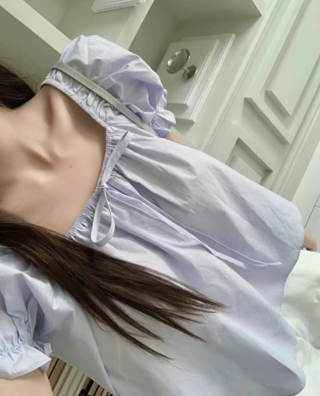 Lulu ribbon puff blouse