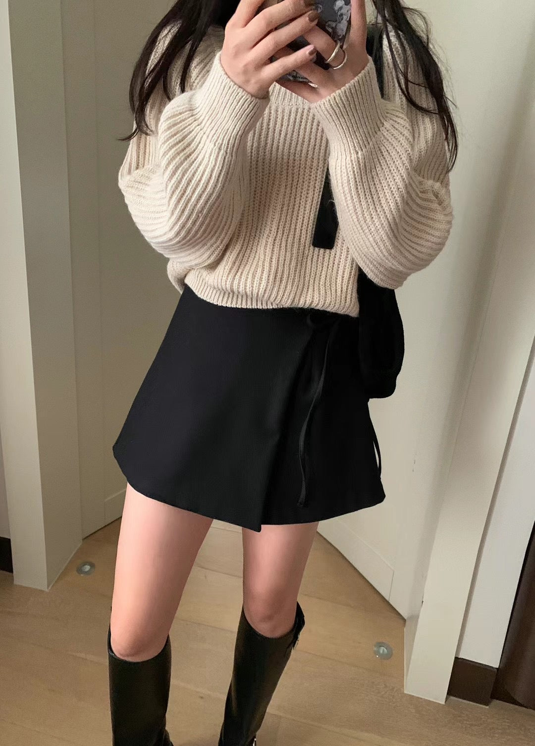 Aurora French style sweet short knit sweater -beige