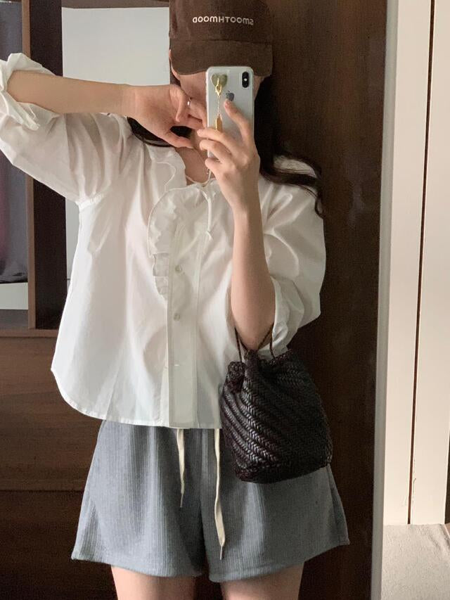 Aisha lotus collar white shirt