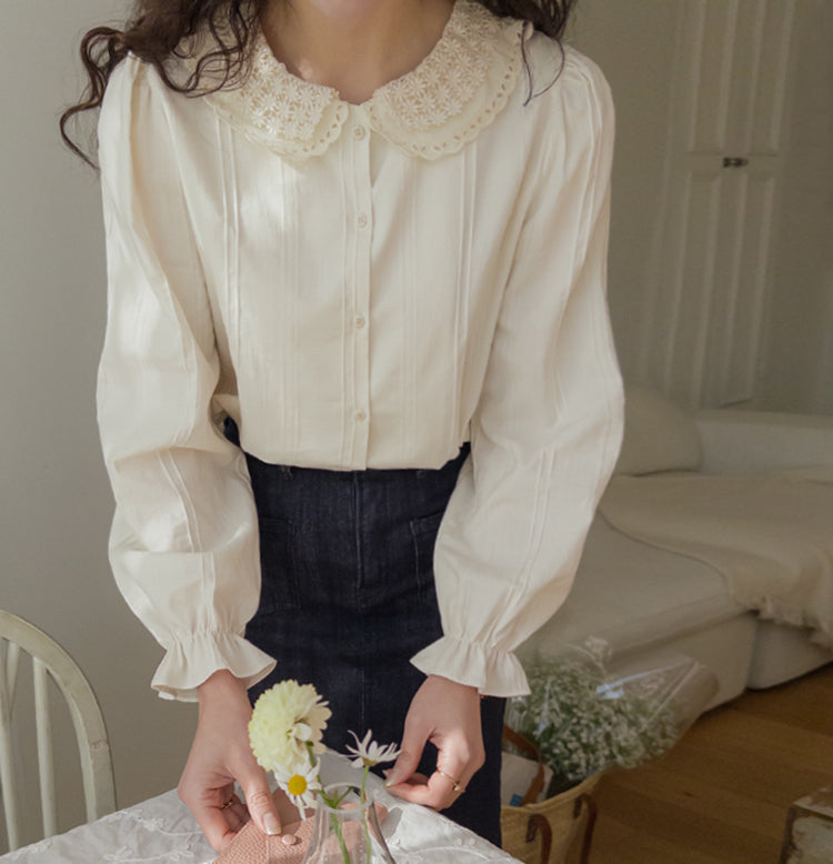 Estelle flower crochet collar blouse