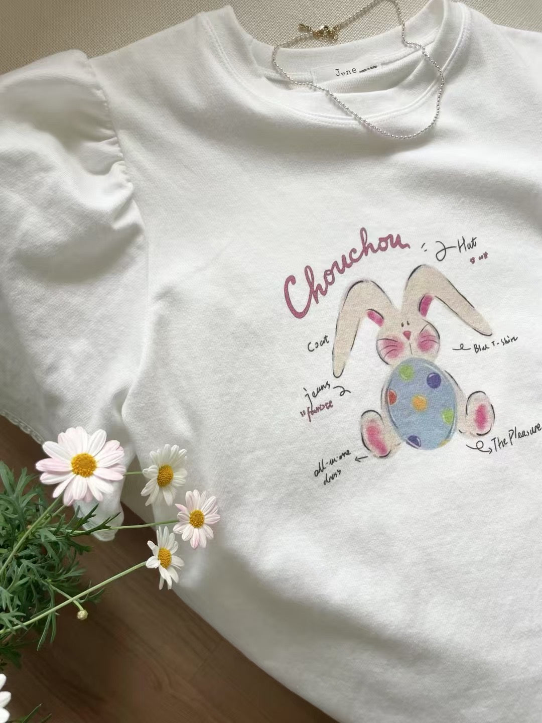 Lace cotton rabbit t-shirt