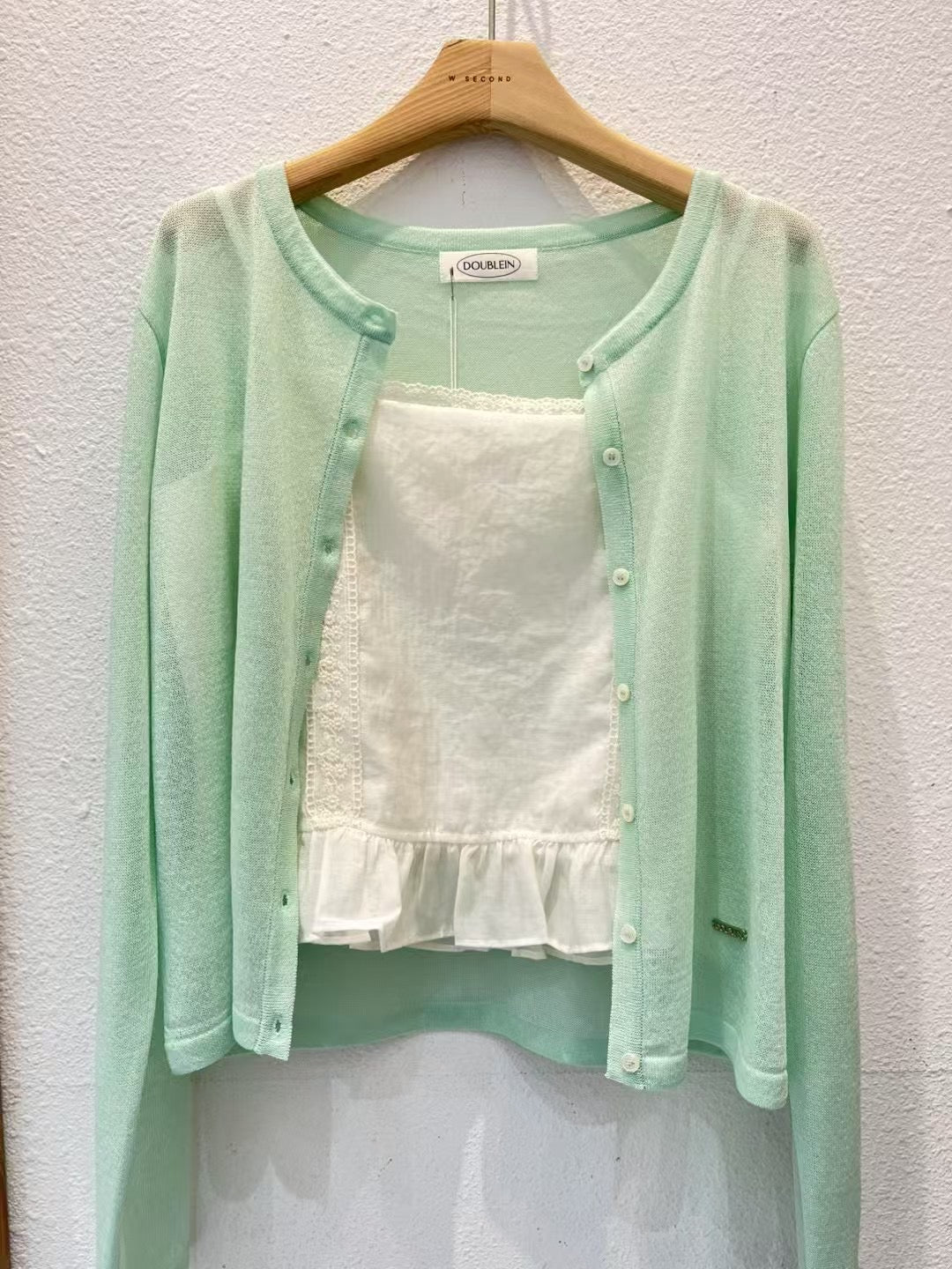 Mina lady button thin cardigan green