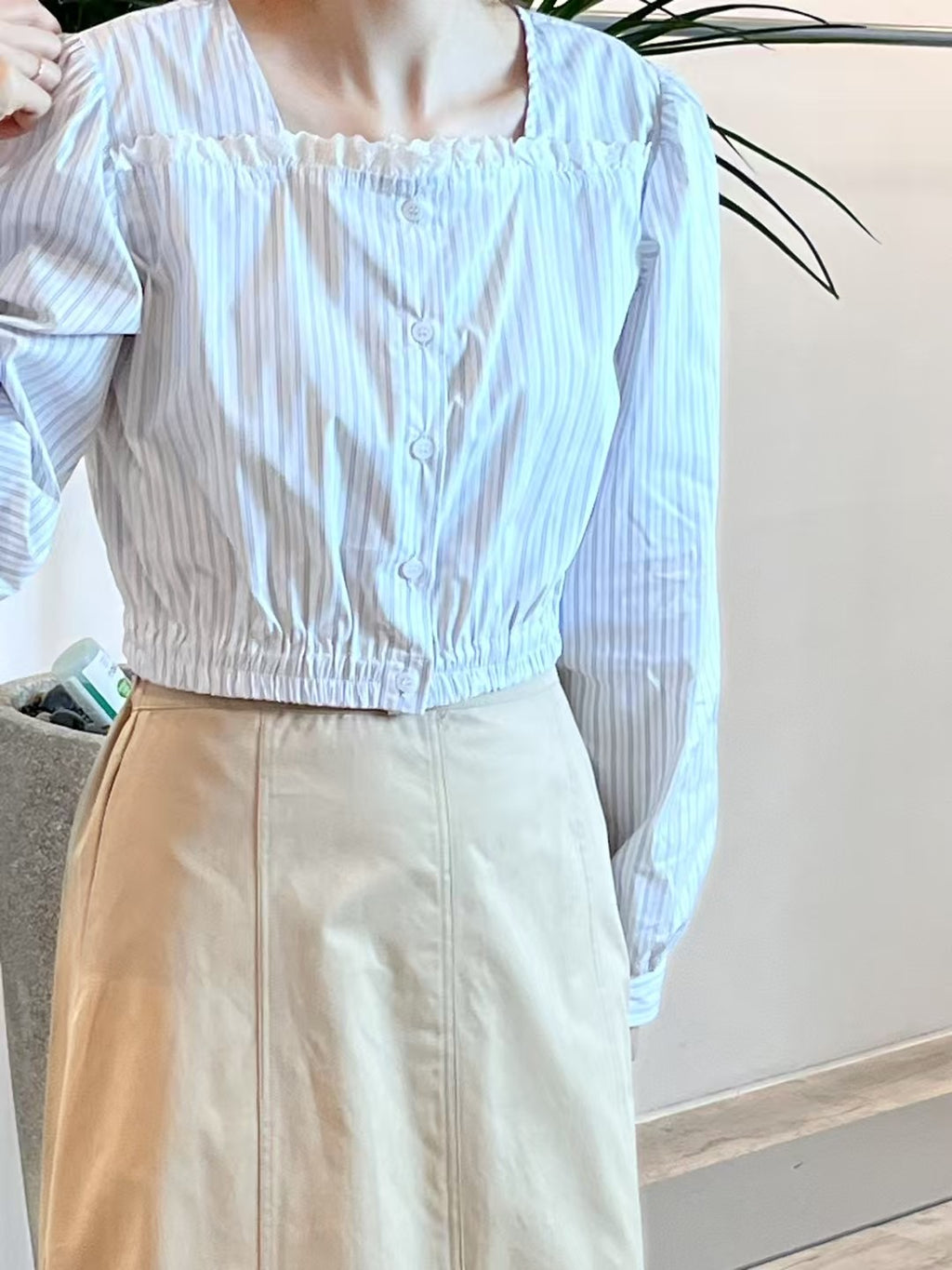 Lace stripe blouse long sleeve