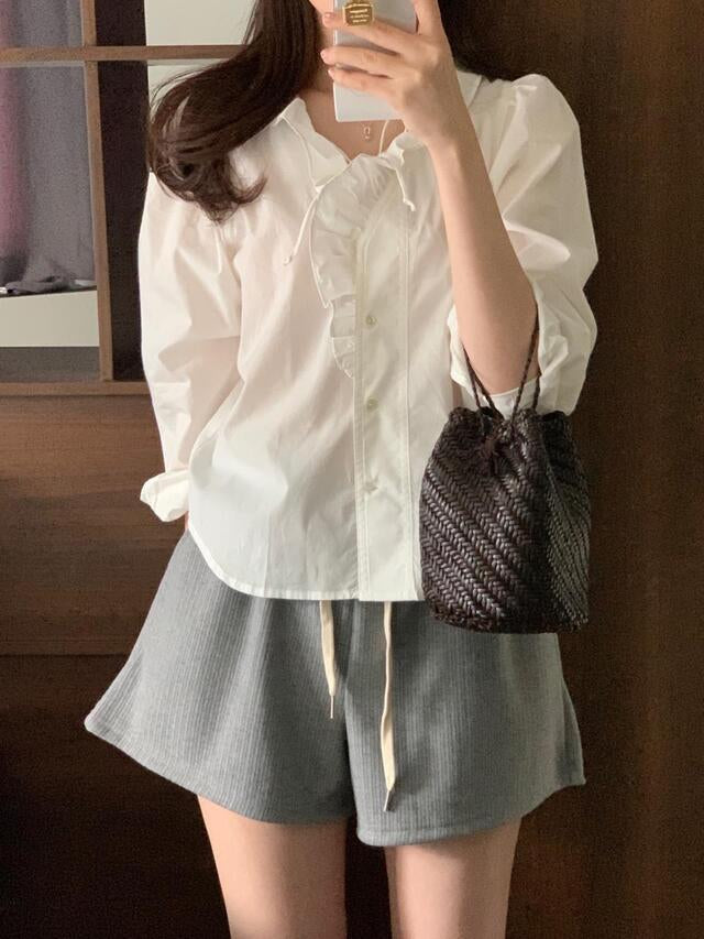 Aisha lotus collar white shirt