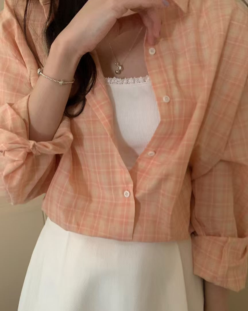 Peach checkered shirt