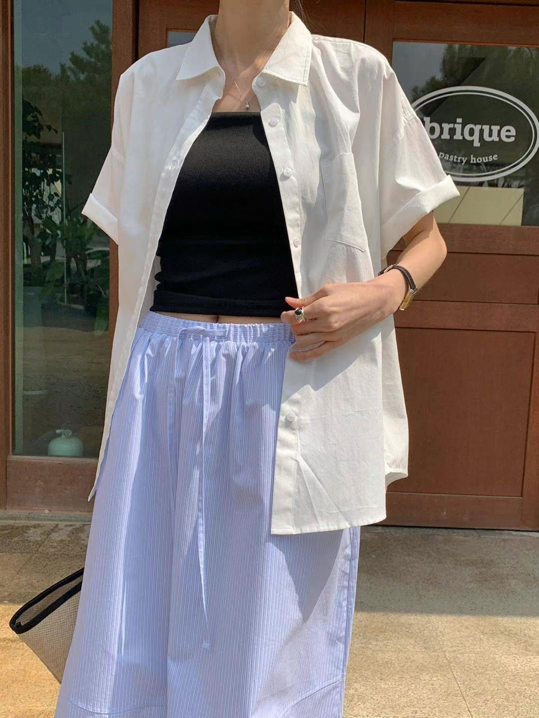 Ice stripe skirt with elastic waistband (light blue)