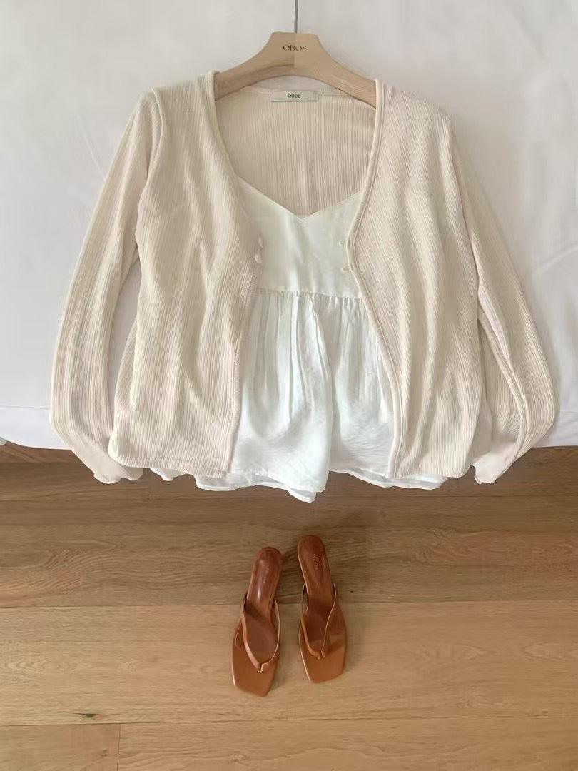 Beige sweetie cardigan + white inner