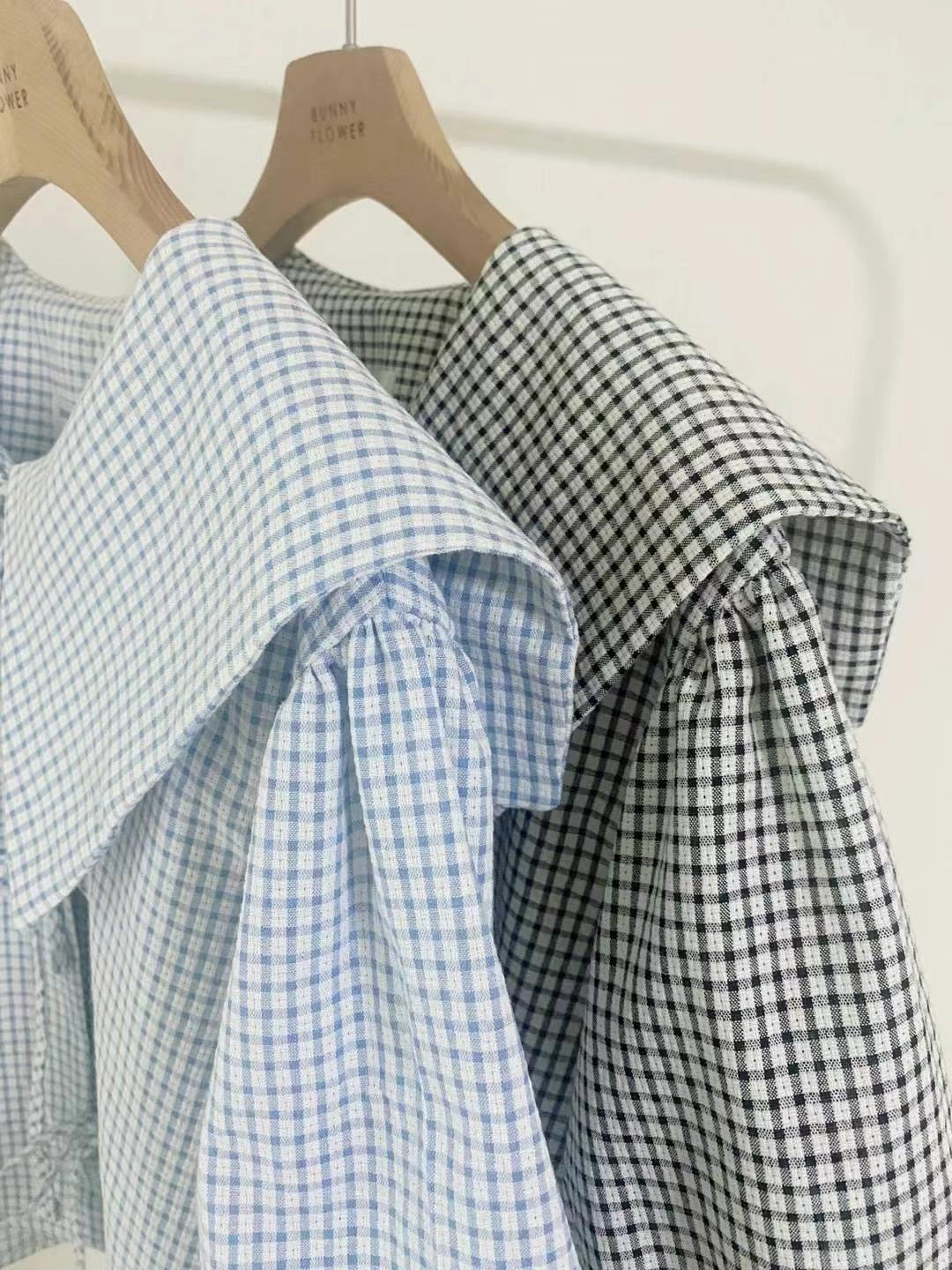 Minky Check Sailor Puff Blouse