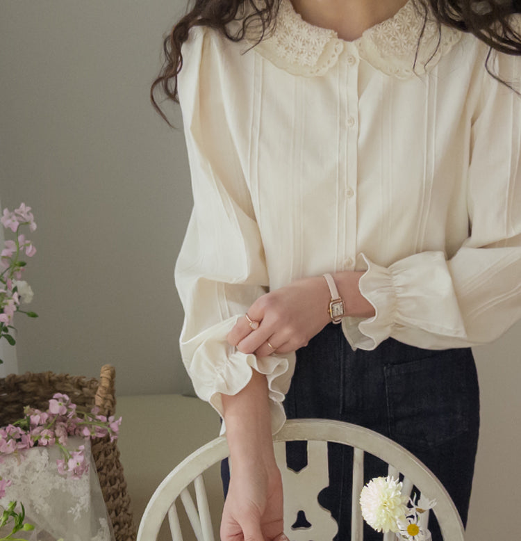 Estelle flower crochet collar blouse