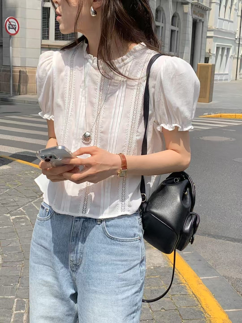 Sweet lace puff blouse