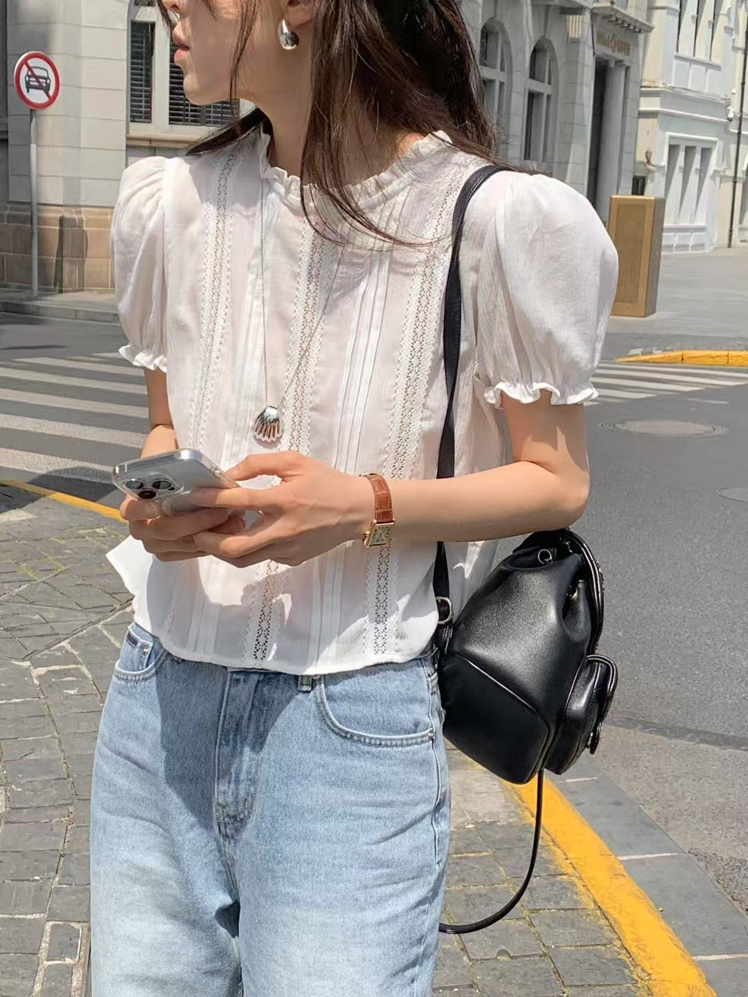 Sweet lace puff blouse