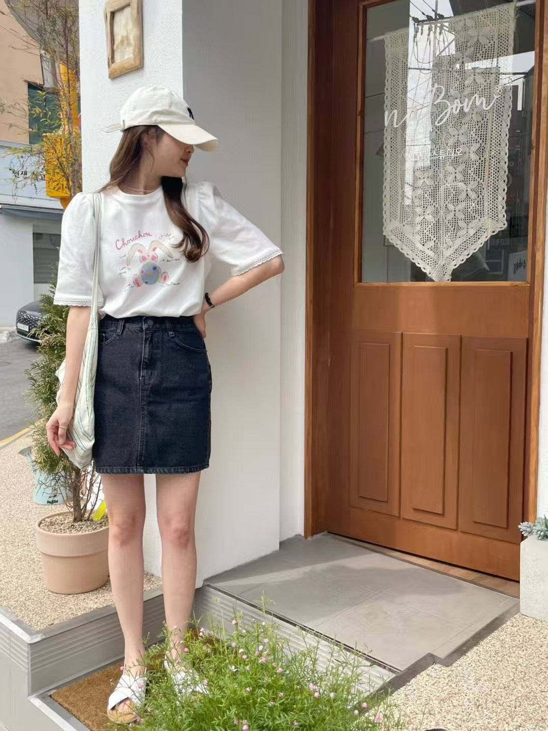 Lace cotton rabbit t-shirt