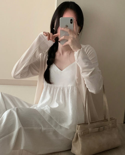 Beige sweetie cardigan + white inner