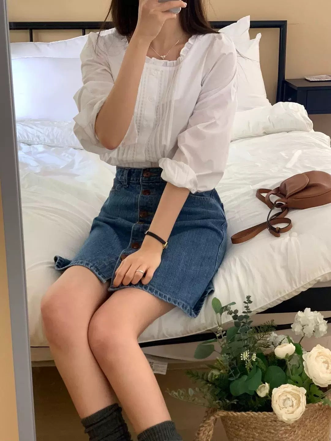 Emelia Pintuck white blouse