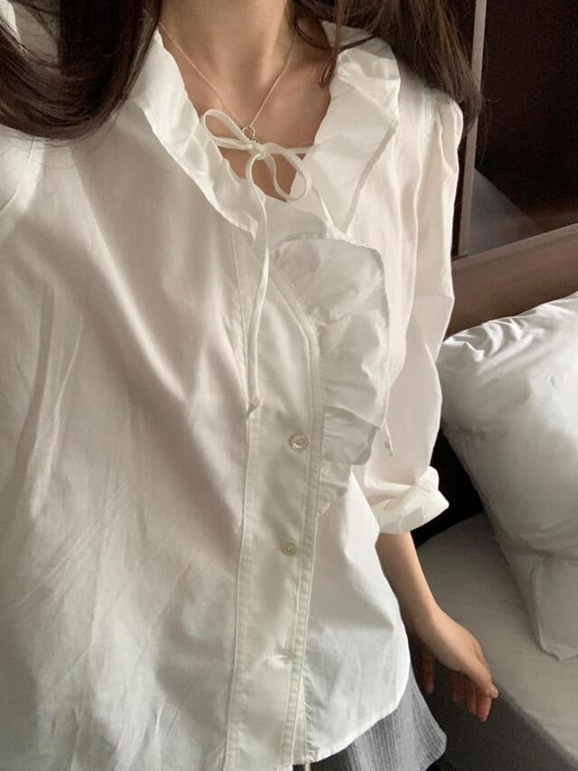 Aisha lotus collar white shirt