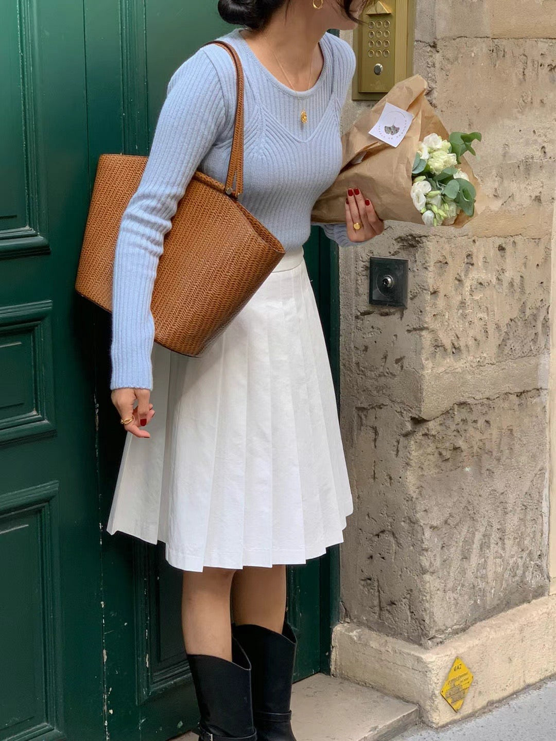 Amelia two pieces thin knitwear set (blue)