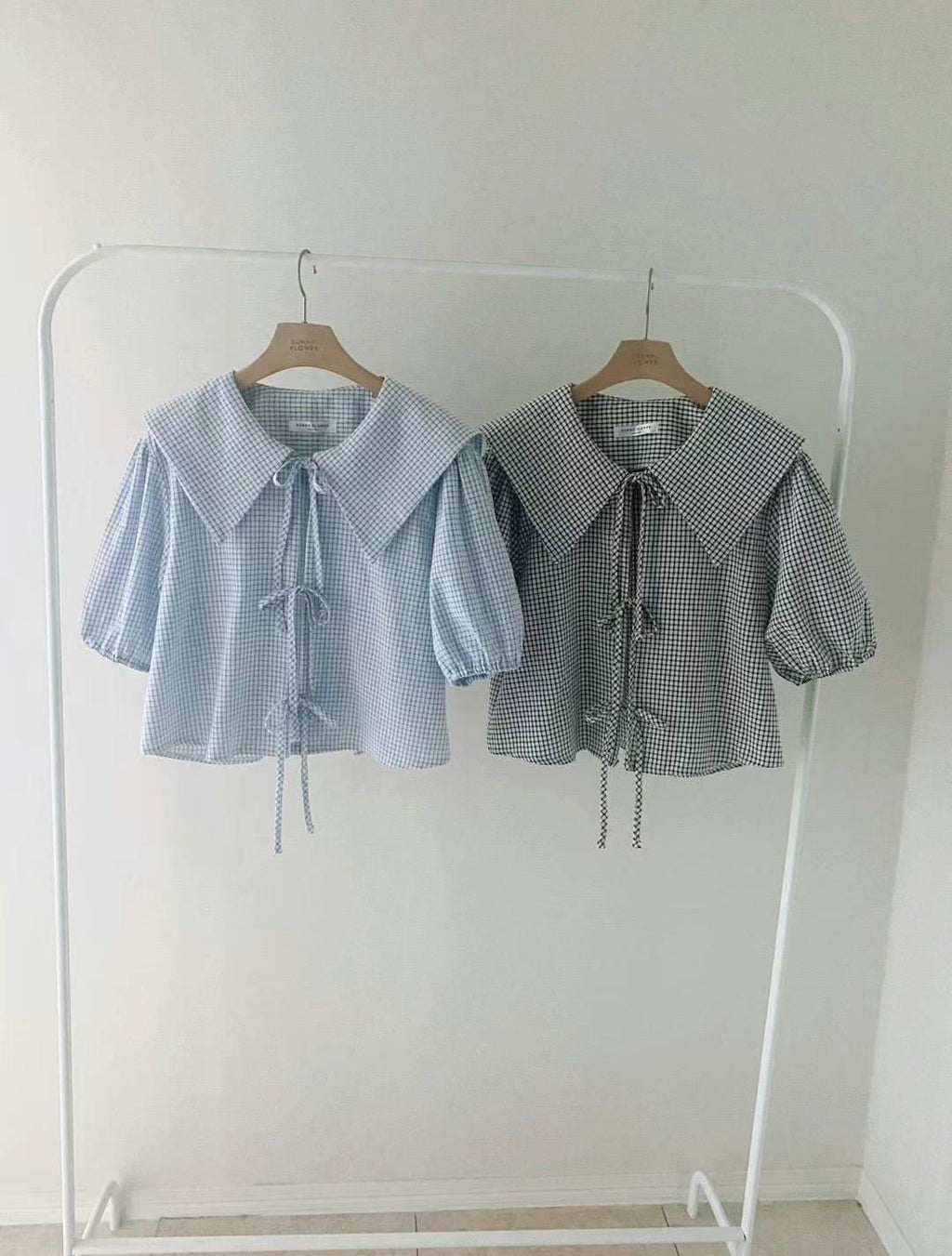 Minky Check Sailor Puff Blouse