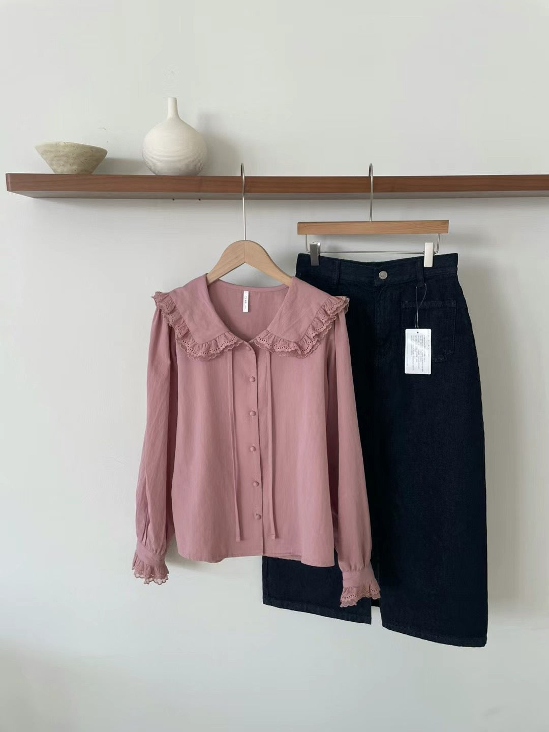 Erin premium lace trim blouse-Rose