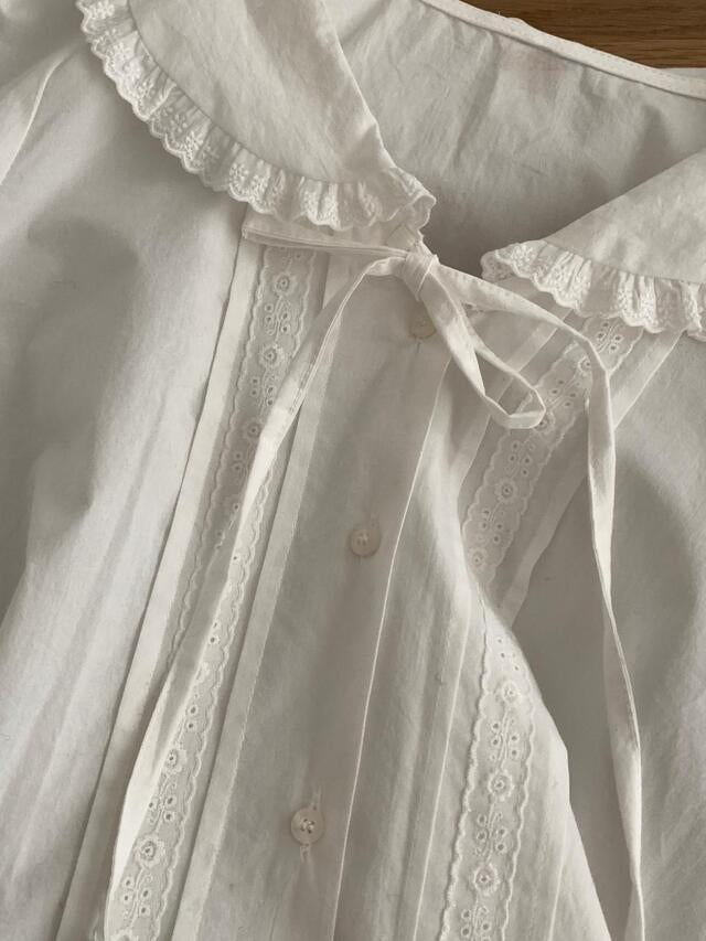 Hazel lace trimmed ribbon collar blouse