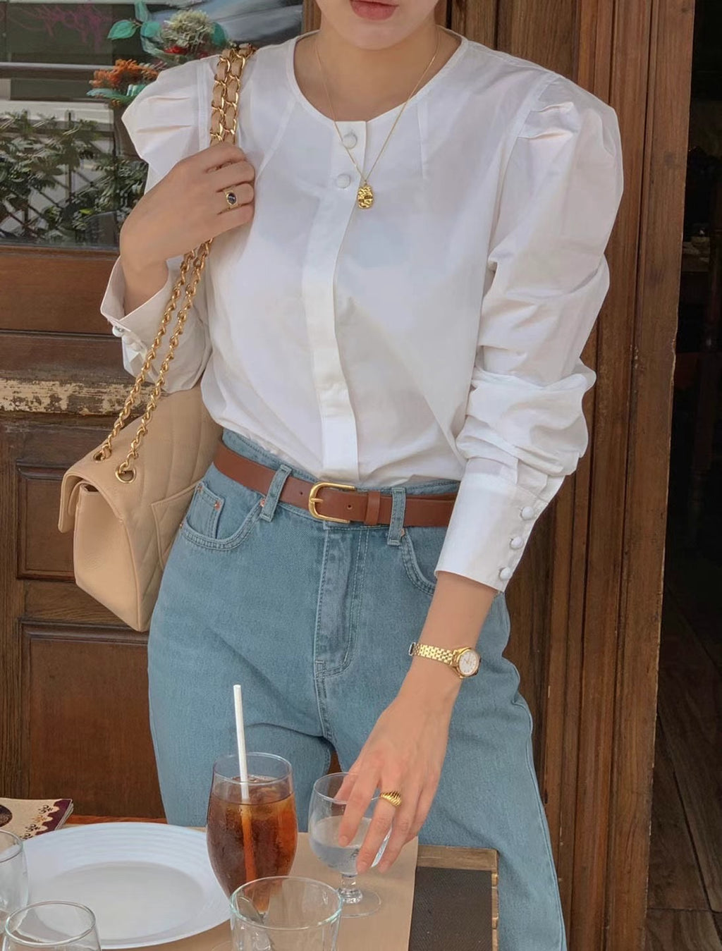 Sofia white blouse with pink wool knitted vest set