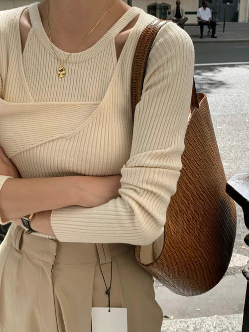 Alice fake two-piece set of long-sleeved knitwear (Cream)