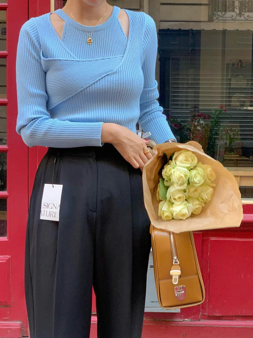 Alice fake two-piece set of long-sleeved knitwear (Blue)