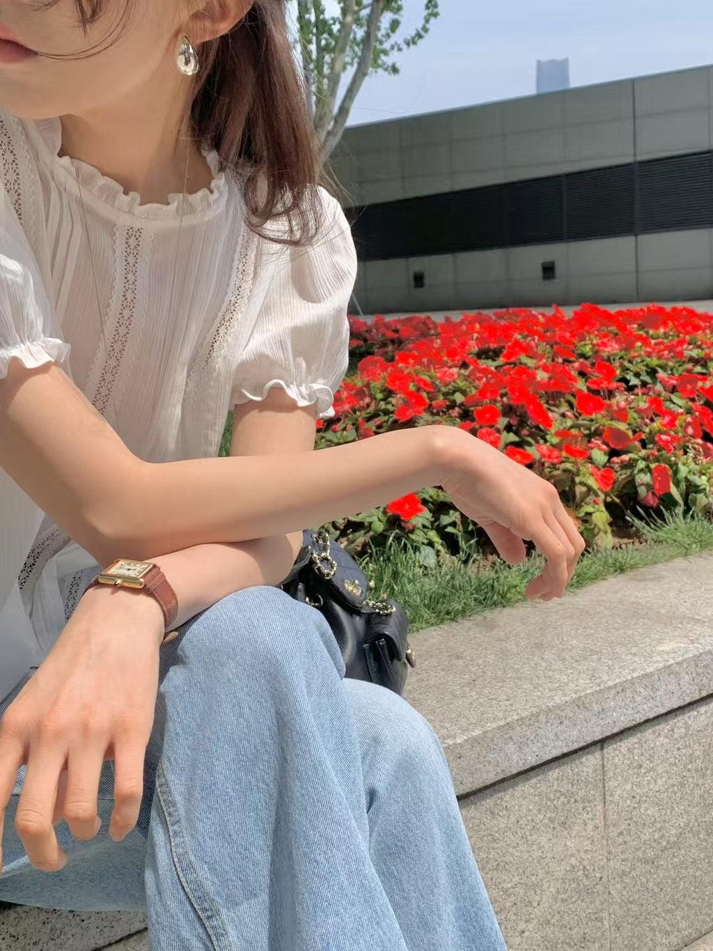 Sweet lace puff blouse
