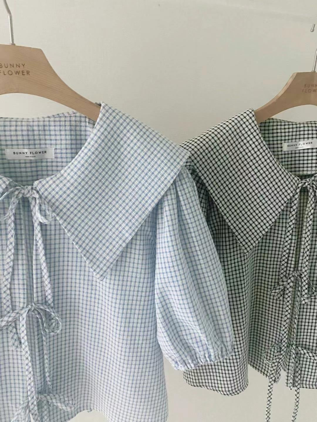Minky Check Sailor Puff Blouse