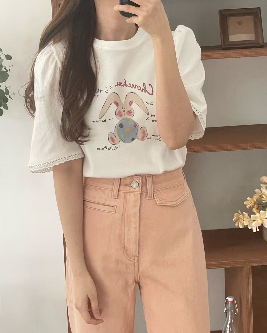 Lace cotton rabbit t-shirt