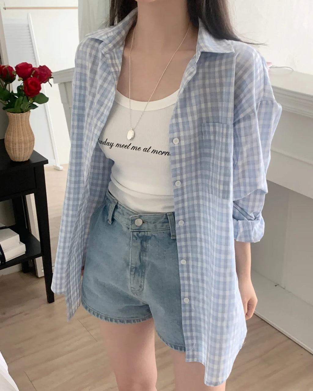 Minji checkered shirt blue