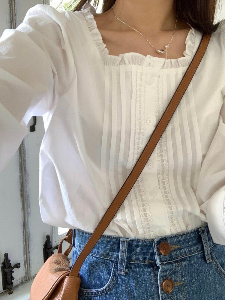 Emelia Pintuck white blouse