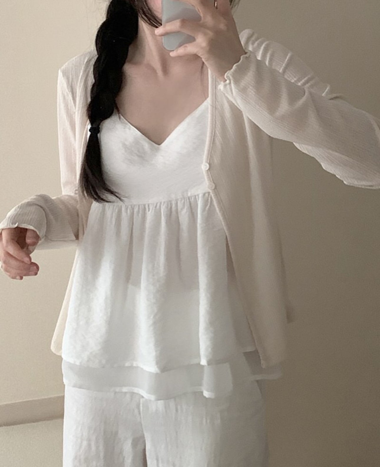 Beige sweetie cardigan + white inner