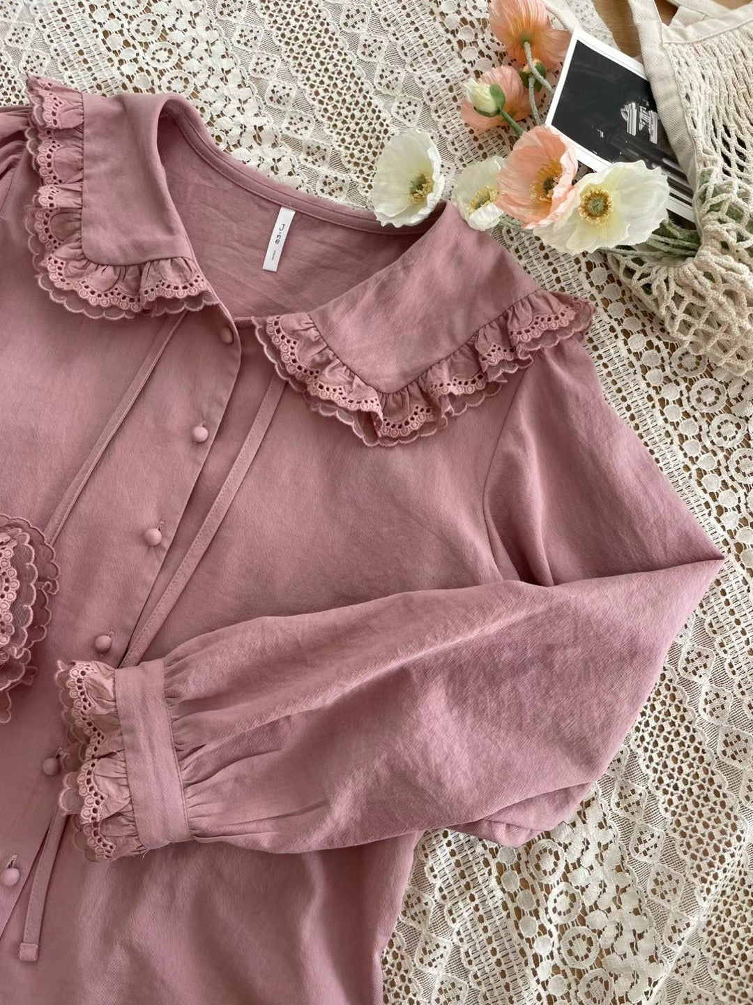 Erin premium lace trim blouse-Rose