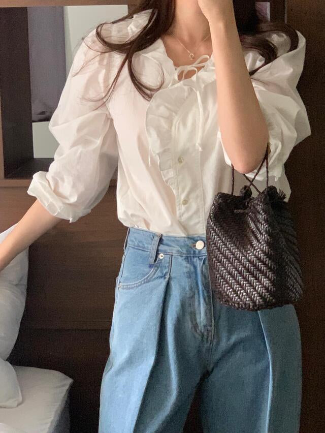 Aisha lotus collar white shirt