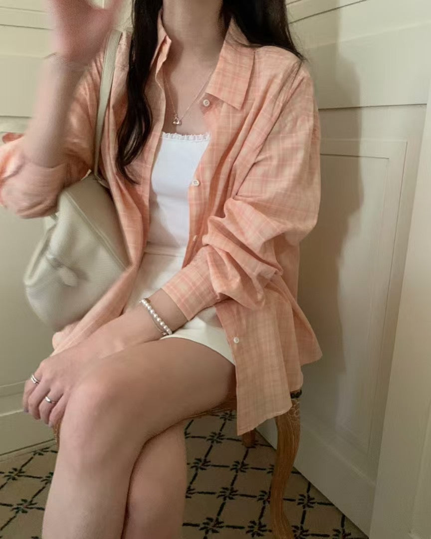 Peach checkered shirt