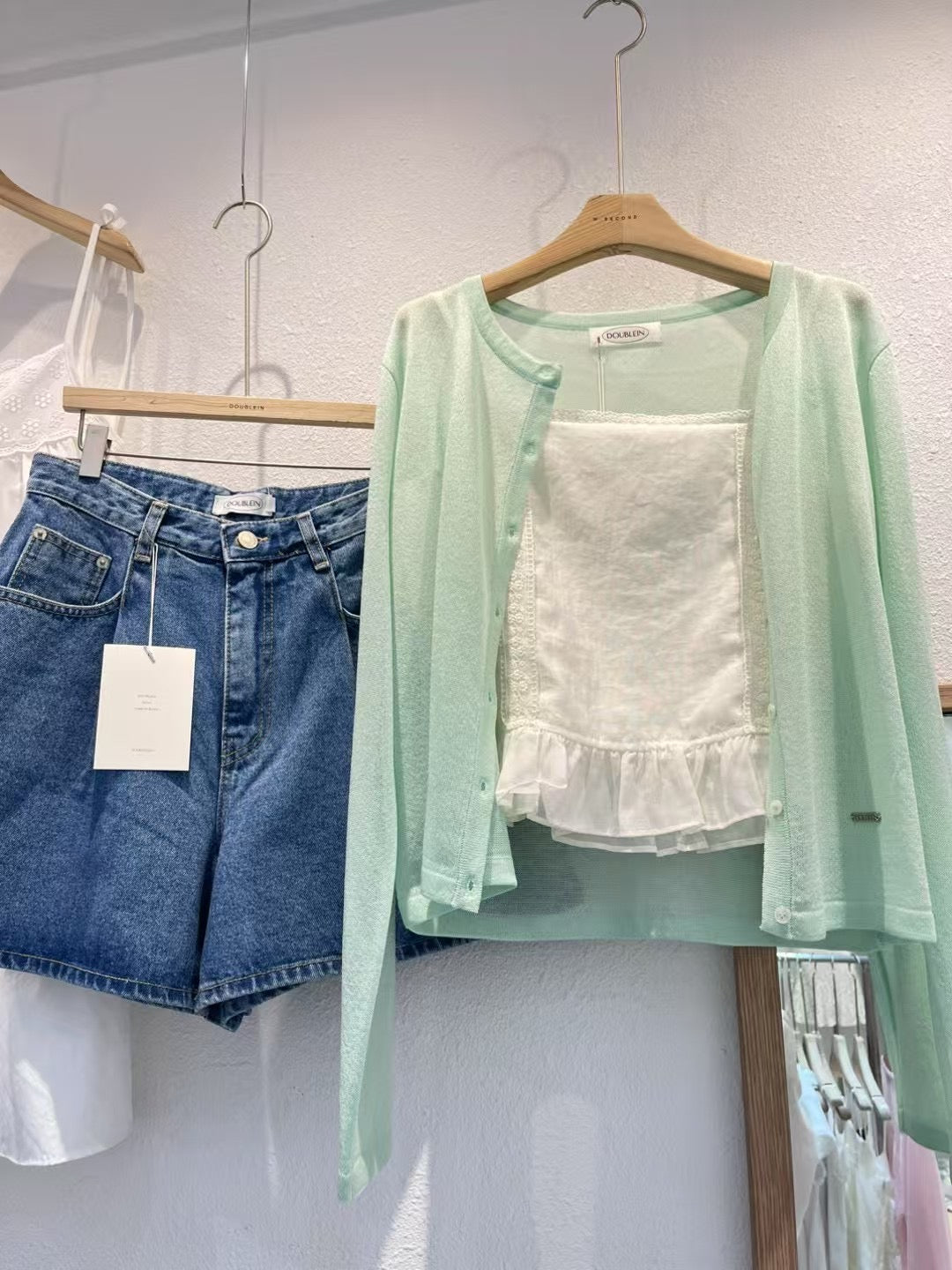 Mina lady button thin cardigan green