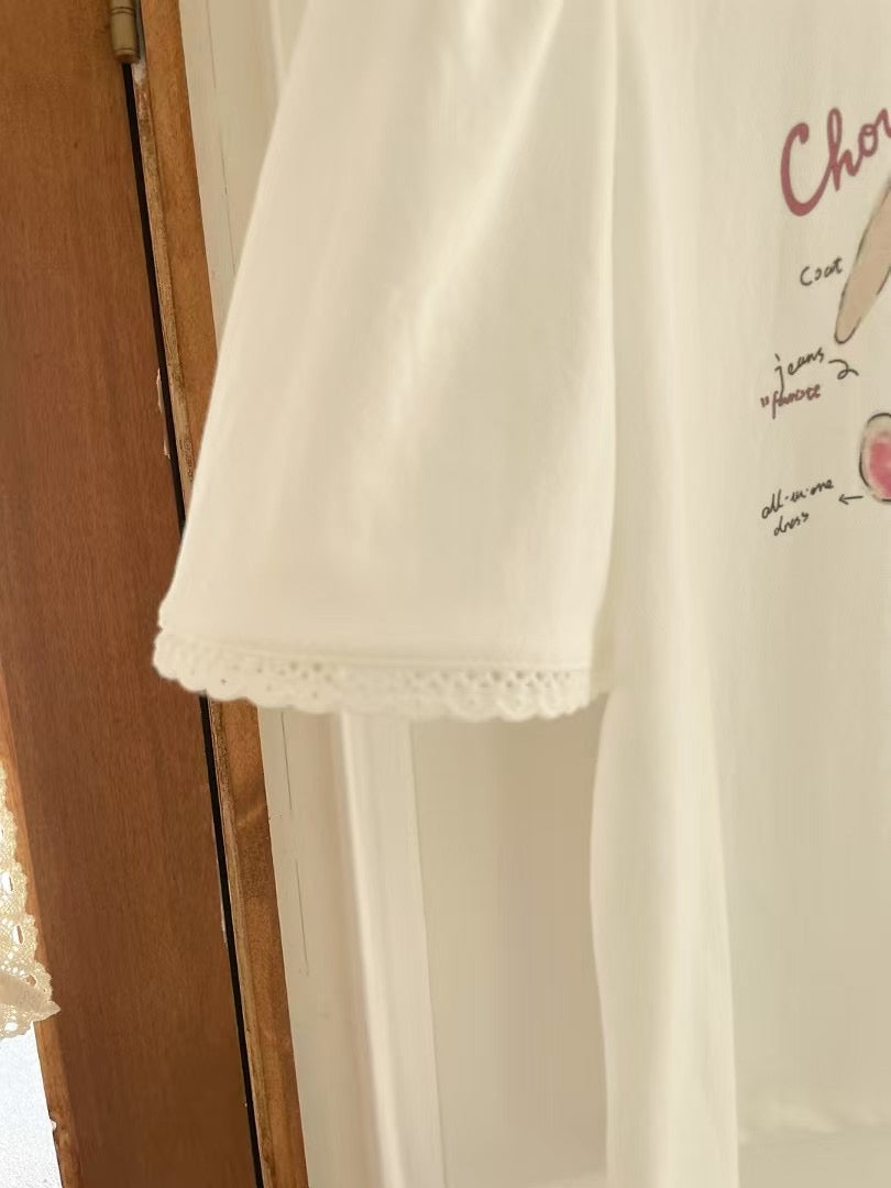 Lace cotton rabbit t-shirt