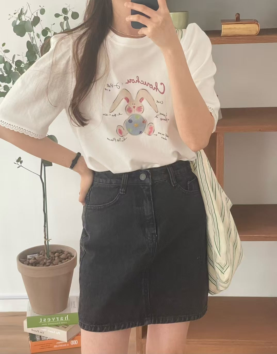 Lace cotton rabbit t-shirt